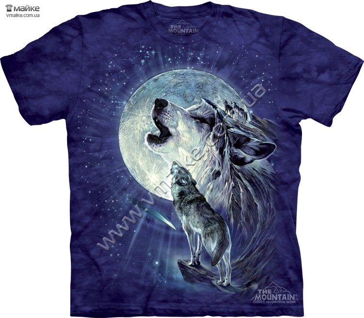 Описание: Великолепная футболка с волками на фоне луны